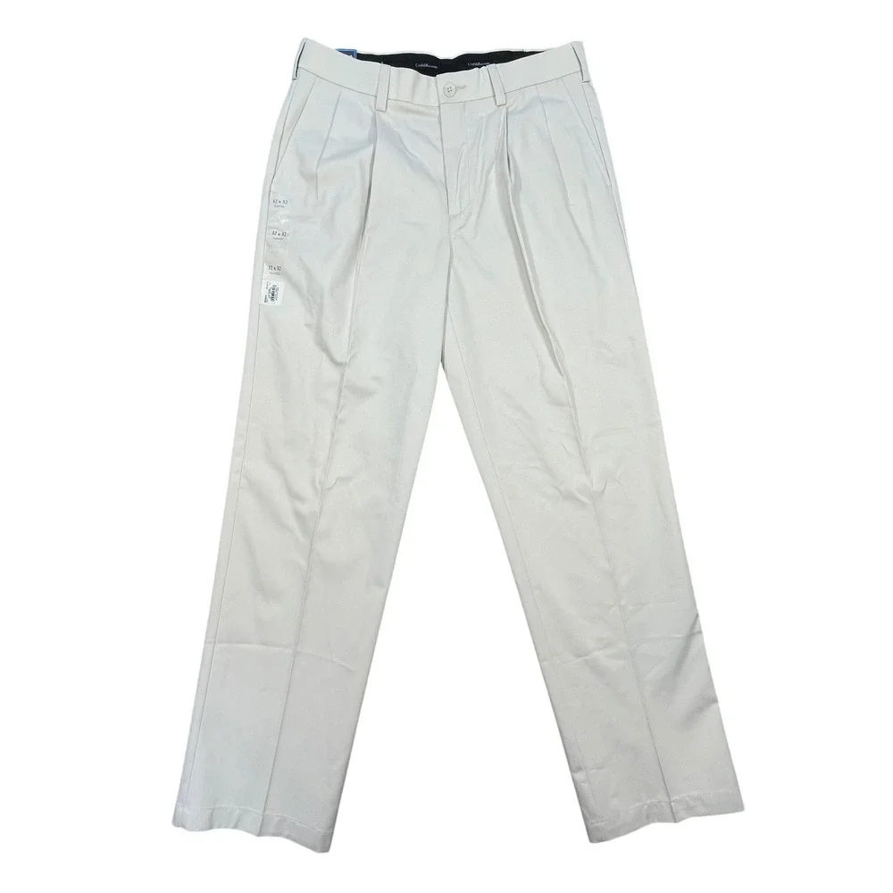NWT Croft & Barrow Oyster Pleated Easy Care Khaki Pants Mens 32x32